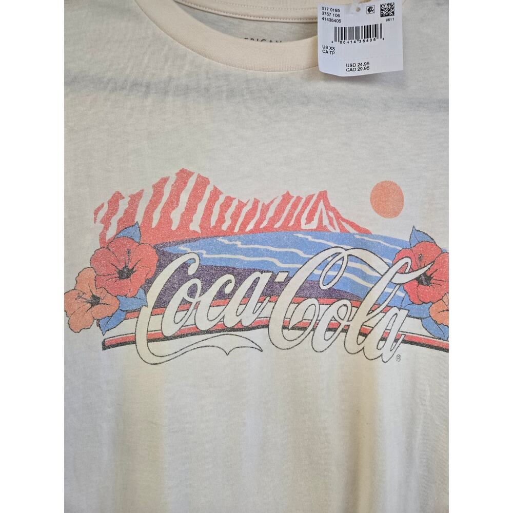 American Eagle Coca-Cola Tropical Graphic Tee Cream NWT Extra Small Beach Summer - Picture 2 of 6